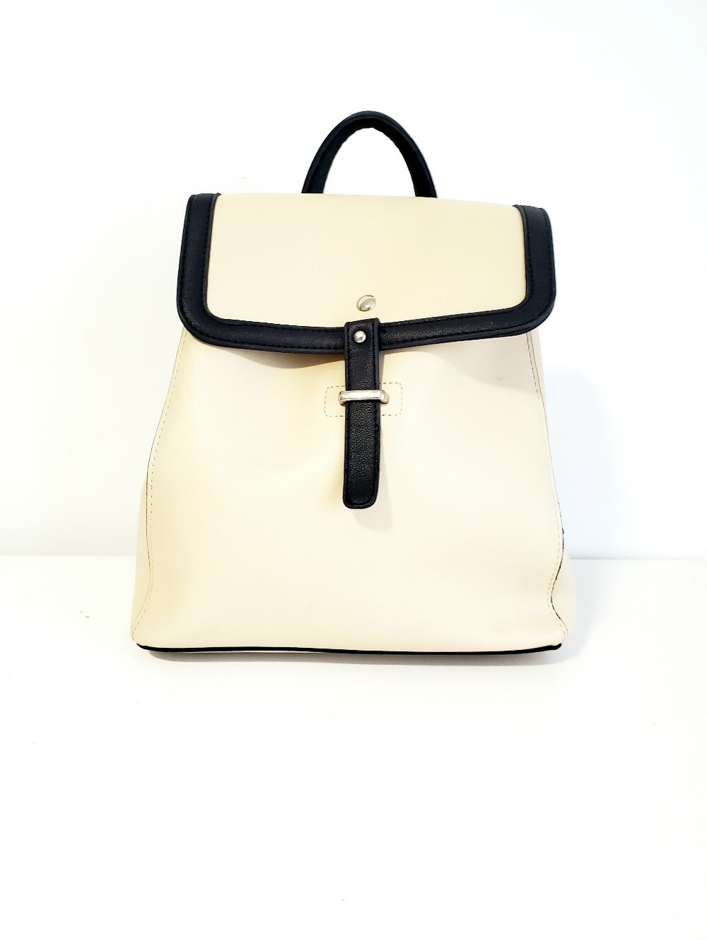 Mia & Luca Cream-Black Vegan Leather Backpack with Top Handle